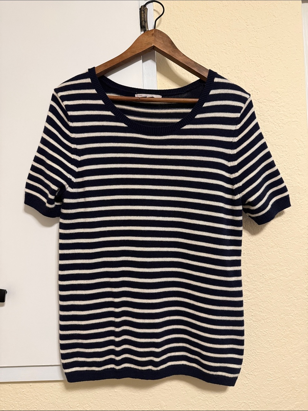 GAP Navy and White Striped Short-Sleeve Crew Sweater
